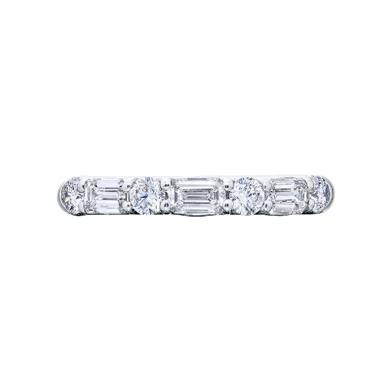 Women’s vintage inspired wedding rings-Emerald-cut and Round Diamond Band