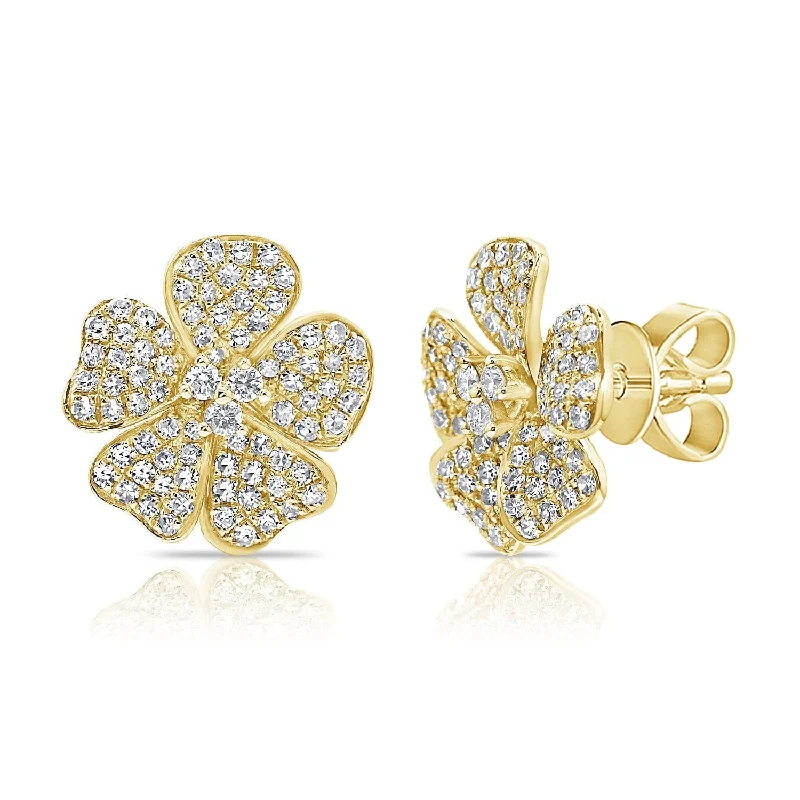 Women’s pearl earrings-14k Gold & Diamond Flower Stud Earrings