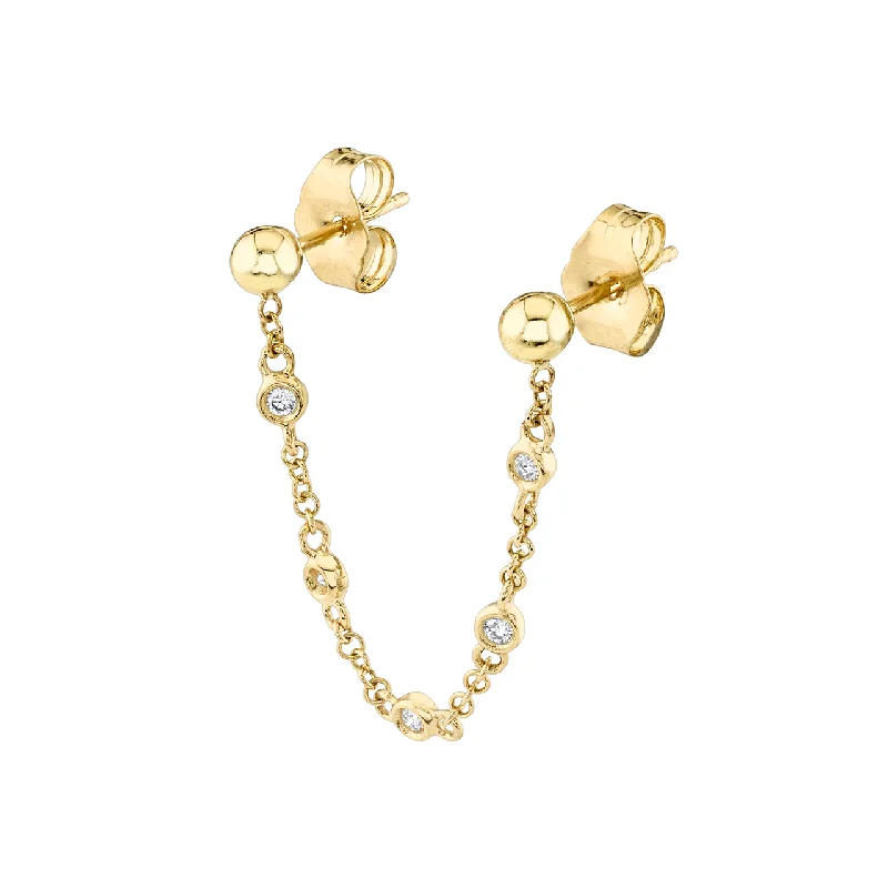 Women’s pearl earrings-Connected Sphere Stud Earring - White Diamond / 14k Yellow Gold