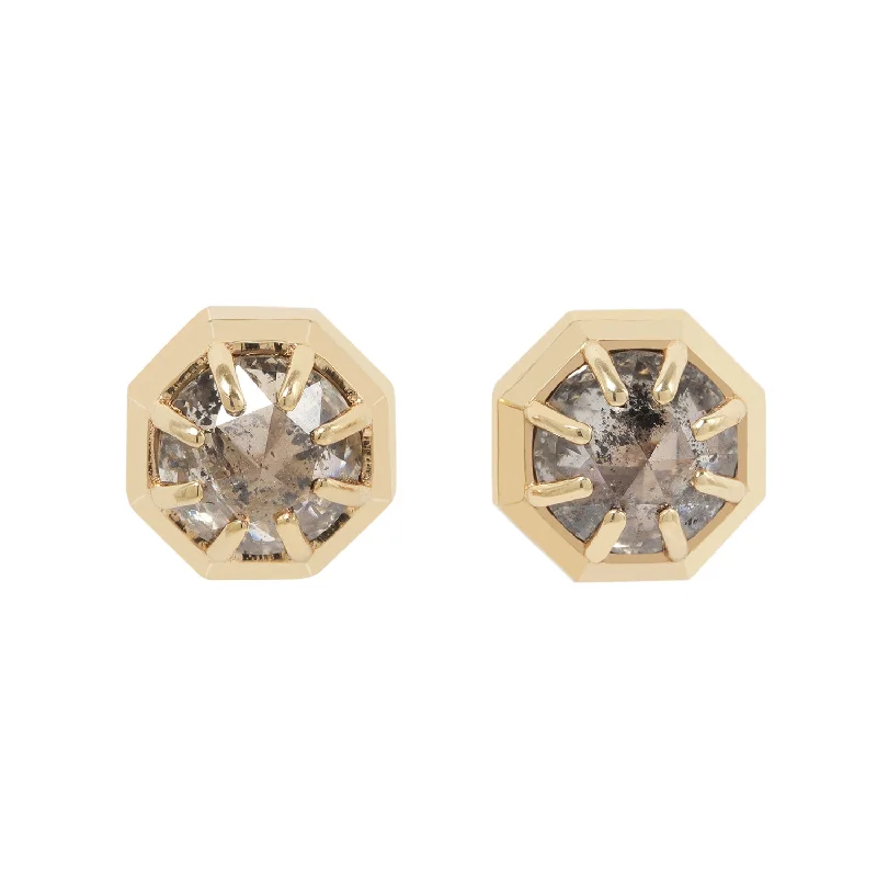 Women’s sapphire earrings-Misty Gray Diamond Octagon Studs