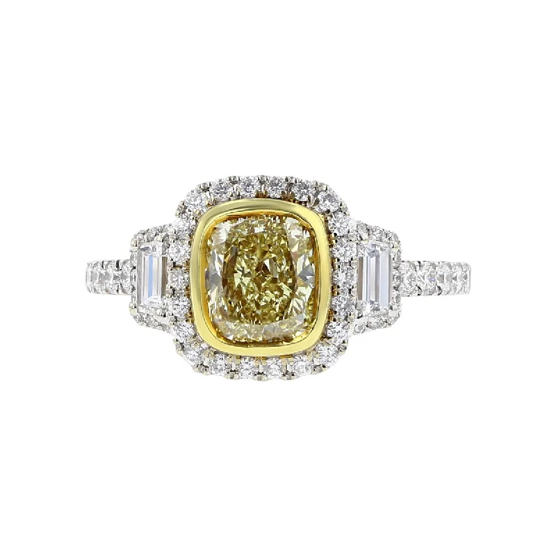 Women’s wedding engagement ring sets-18K White and Yellow Gold Yellow Diamond Halo Ring