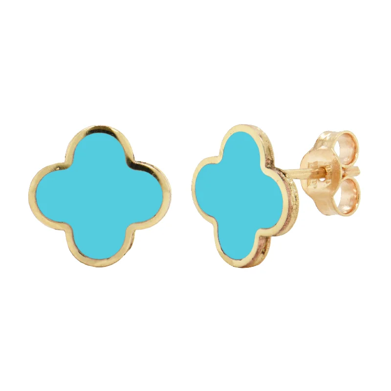 Women’s statement stud earrings-14k Gold & Turquoise Clover Stud Earrings