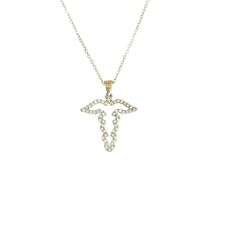 Women’s crystal necklaces-White Gold Diamond Caduceus Pendant