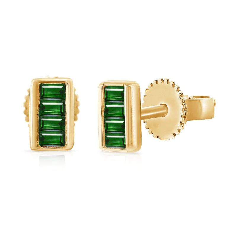 Women’s long gold earrings-14k Gold & Emerald Baguette Stud Earrings