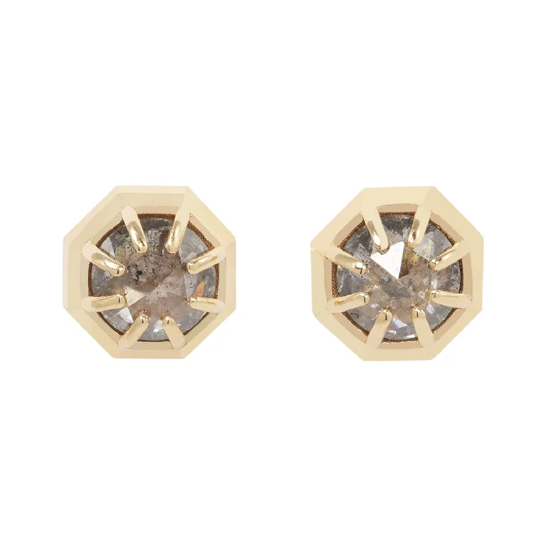 Women’s square earrings-Peppery Diamond Octagon Studs