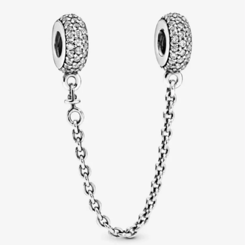 Women’s silver heart necklaces-Pandora Sparkling Pave Safety Chain Charm