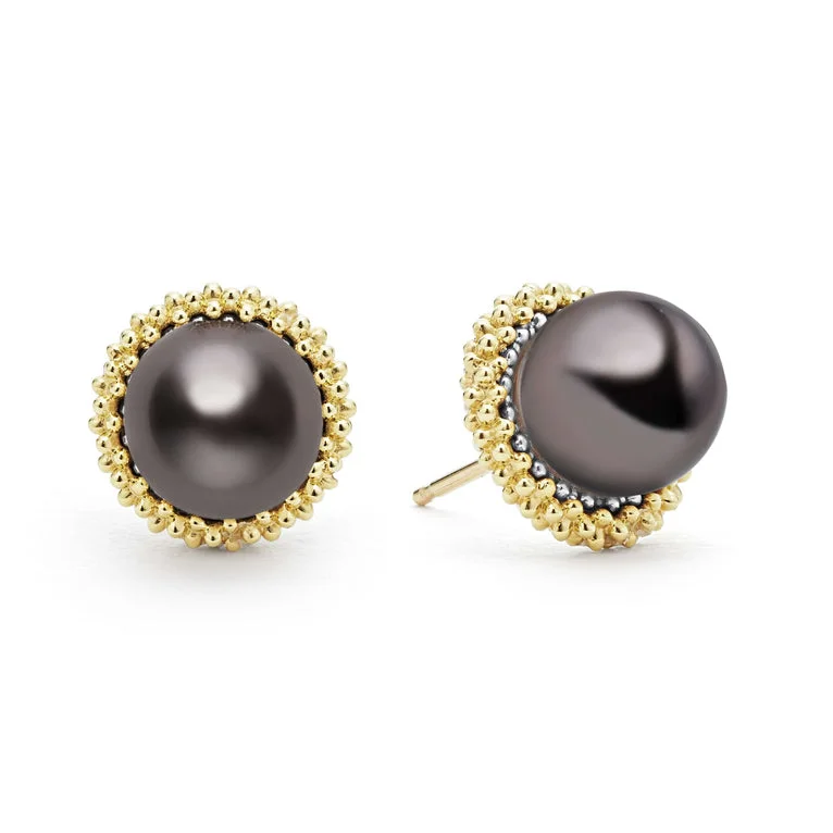 Women’s gold earrings-18K Gold Tahitian Black Pearl Stud Earrings