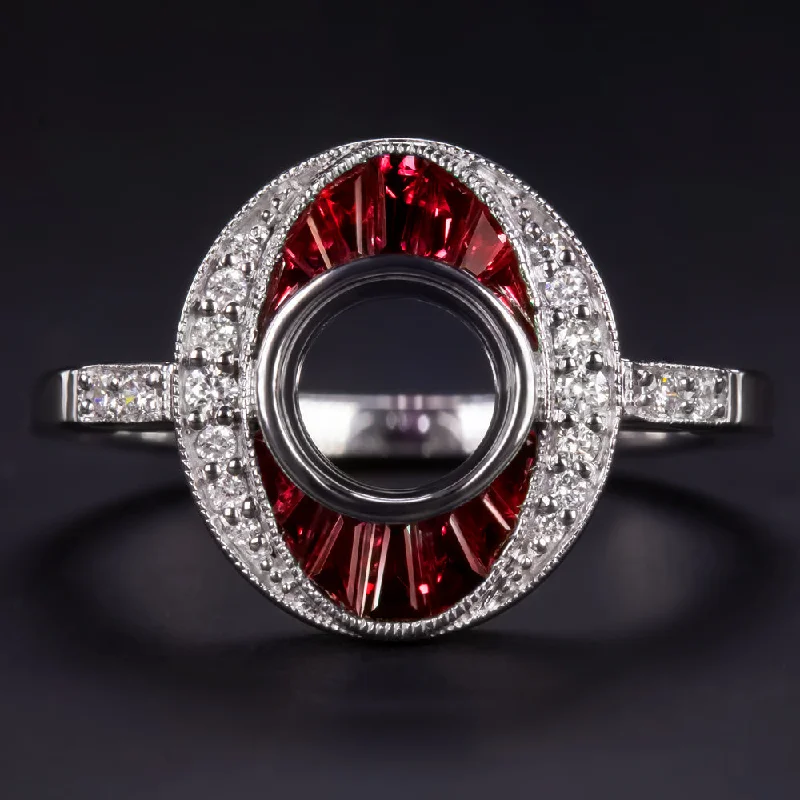 Women’s emerald engagement rings-NATURAL RUBY DIAMOND COCKTAIL RING SETTING VINTAGE STYLE ART DECO SEMI MOUNT