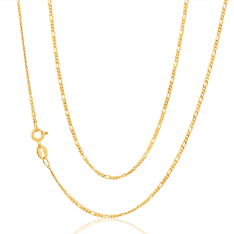 Women’s crystal necklaces-9ct Yellow Solid Gold 45cm Figaro Chain 1:3 Dicut 40Gauge