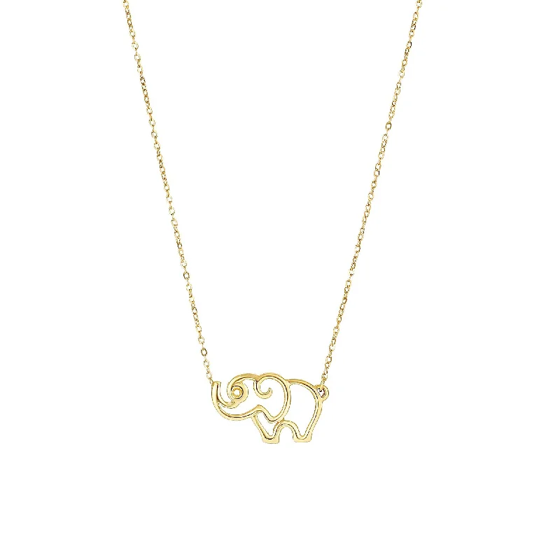 Women’s gemstone necklaces-14kt 17 inches Yellow 15x8mm Shiny Elephant Silhoutte Pendant Anchored to 0.8mm Shiny Flat Oval Cable Chain with Spring Ring Clasp