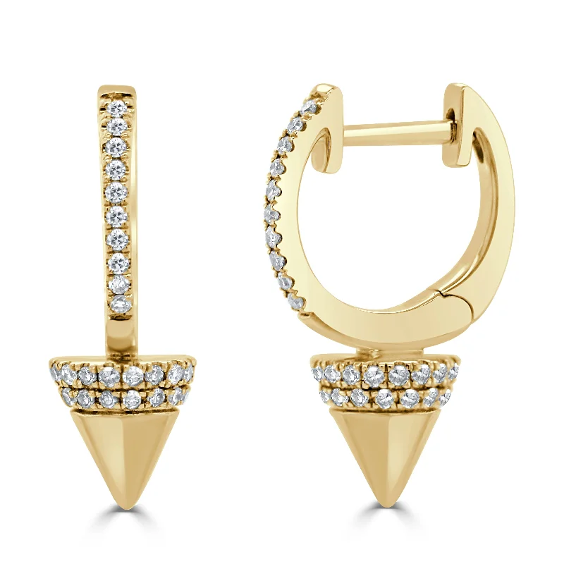 Women’s birthstone earrings-14k Gold & Diamond Spike Drop Huggie Earrings