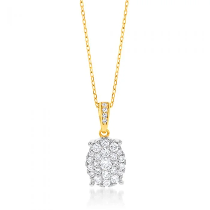 Women’s gemstone necklaces-Luminesce Lab Grown Diamond .45 Carat Cluster Pendant in 9ct Yellow Gold With Chain