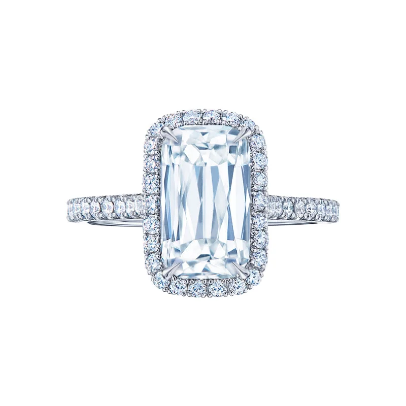 Women’s vintage diamond engagement rings-Ashoka Diamond Engagment Ring with Pave In Platinum