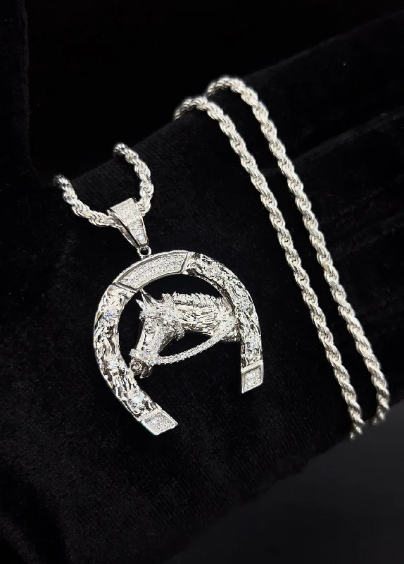 Women’s long drop necklaces-Silver .925 Horse Shoe pendant or chain set!