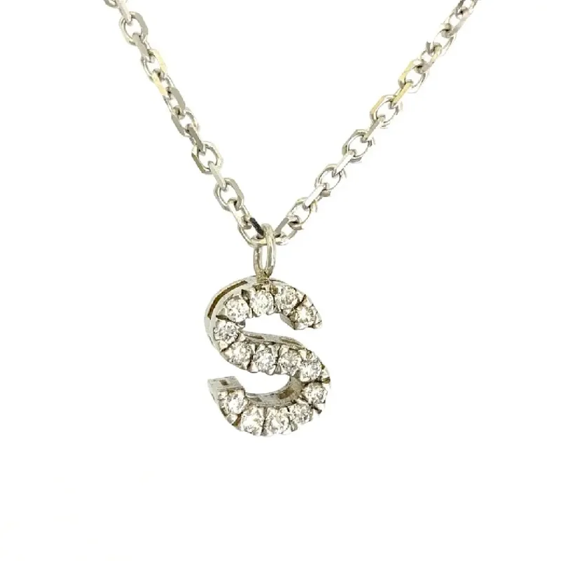 Women’s fine gold necklaces-White Gold Diamond S Pendant