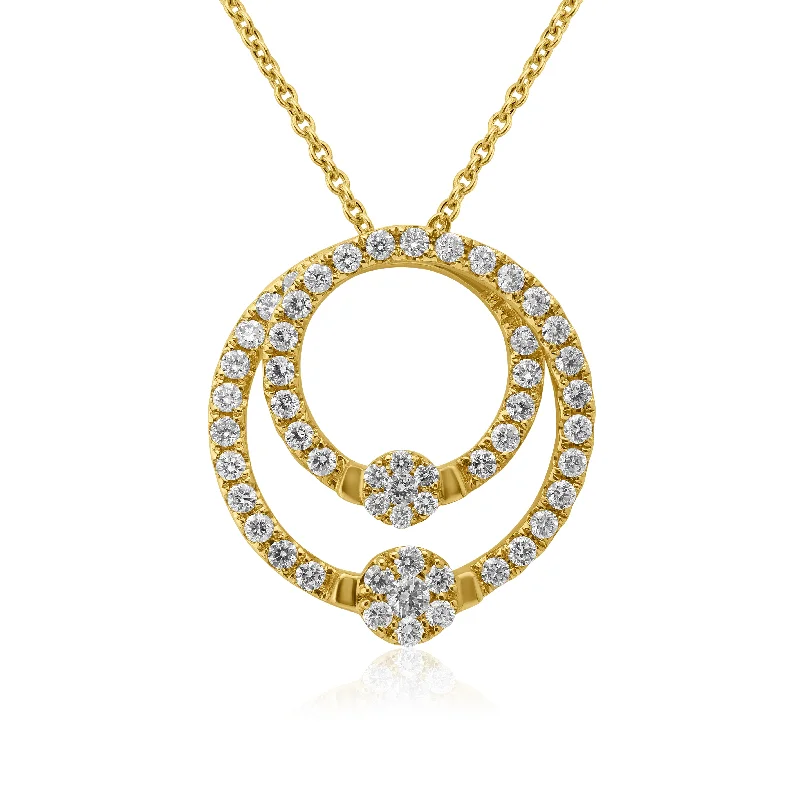 Women’s pearl necklace sets-14k Gold Double Circle Diamond Pendant