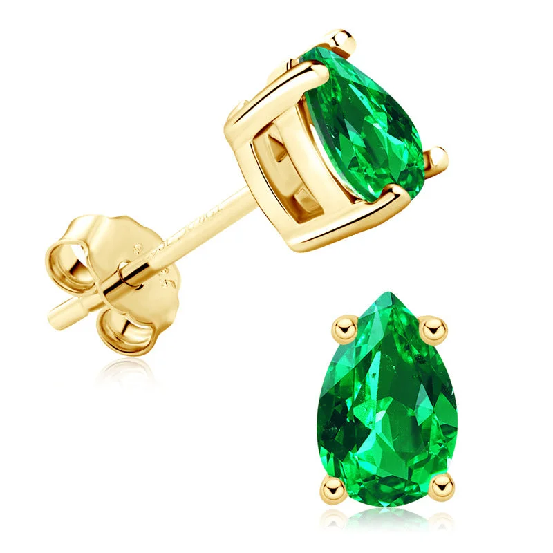 Women’s classy earrings-Emerald Teardrop Stud Earrings | S925