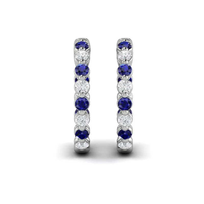 Women’s gold stud earrings-Inside Out Diamond and Blue Sapphire  Hoop Earrings