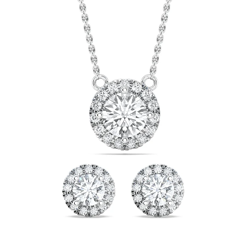 Women’s crystal stud earrings-Halo Pendant and Earrings Set