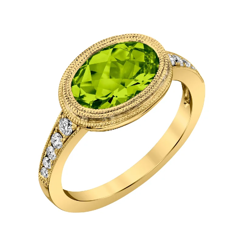 Women’s simple diamond engagement rings-Peridot 14K Yellow Gold Ring with Diamonds