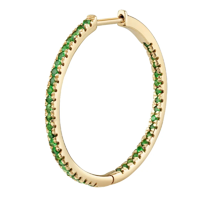 Women’s drop earrings-Large Inside Out Hoop - Tsavorite / 14k Yellow Gold