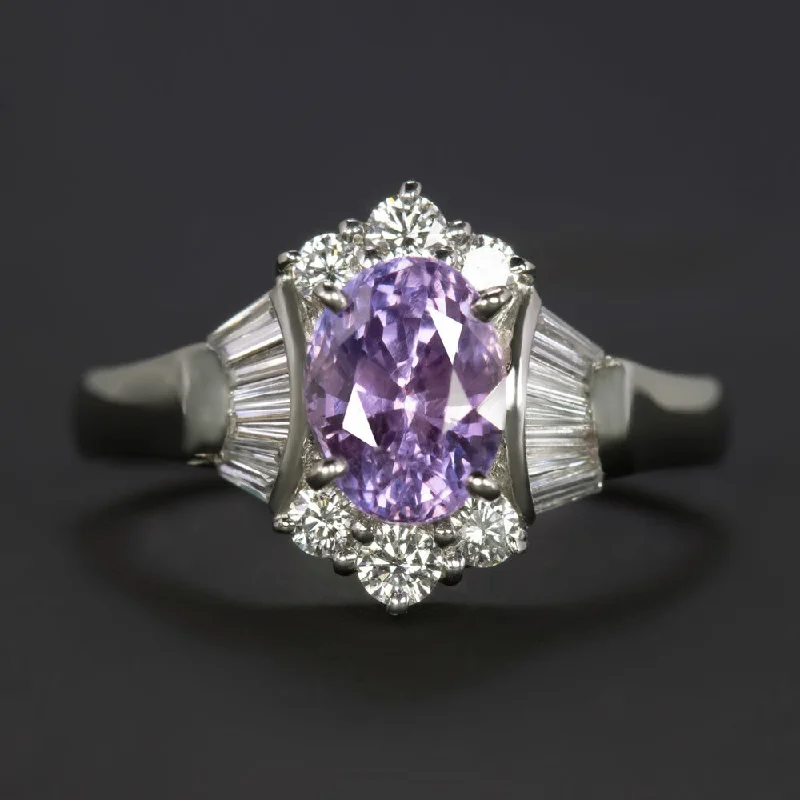 Women’s rose gold sapphire engagement rings-1.85ct PINK PURPLE SAPPHIRE DIAMOND COCKTAIL RING PLATINUM HALO OVAL NATURAL