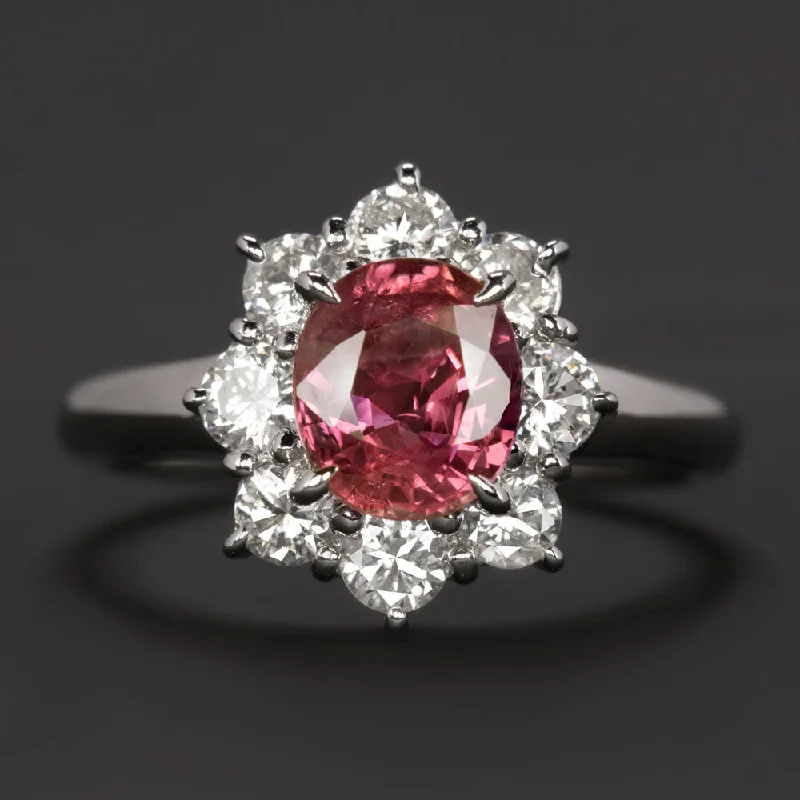 Women’s vintage engagement rings with diamonds-2.47ct PINK SAPPHIRE DIAMOND COCKTAIL RING VINTAGE PLATINUM HALO OVAL NATURAL