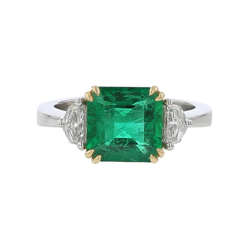 Women’s vintage-inspired engagement rings-Emerald-cut Emerald and Diamond 3-Stone Ring