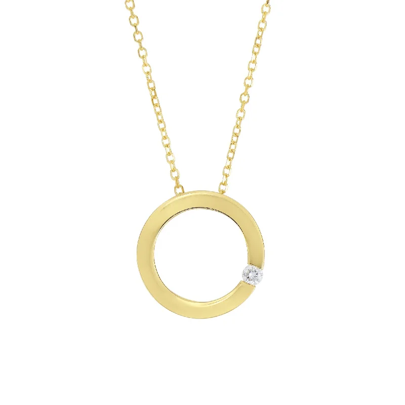 Women’s layered necklaces-14kt Yellow Gold Shiny 9.7mm Open Square Pendant with 1 Stone 0.03 Ct Round Faceted H+I1 Quality White Diamond