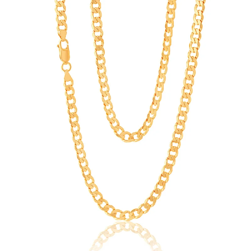 Women’s silver chain necklaces-9ct Yellow Solid Gold Curb Chain 50cm in 150 Gauge