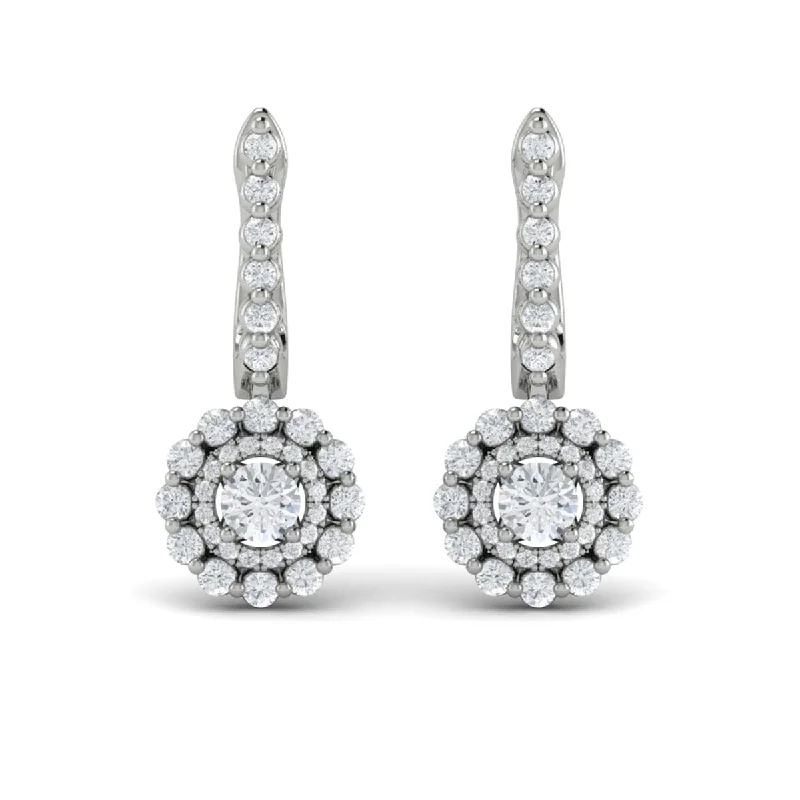 Women’s opal earrings-Diamond Floral Cluster Huggie Earrings