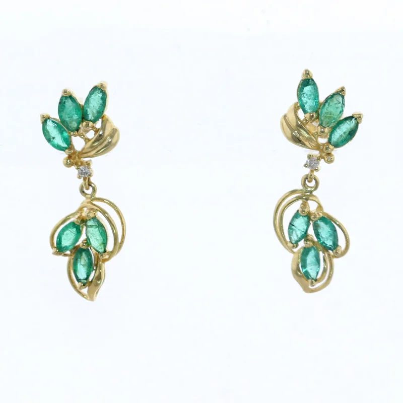 Women’s luxurious stud earrings-Vintage Estate 14k Yellow Gold 2.02ctw Emerald & Diamond Dangle Earring