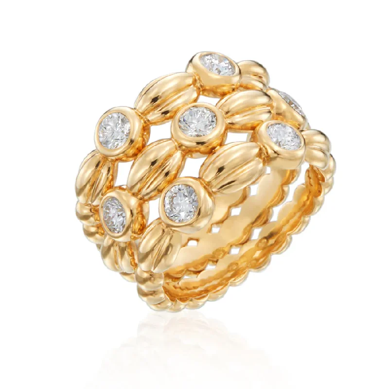 Women’s diamond engagement rings-Nutmeg 0.78Ct Diamond Stacked Ring in 18k Yellow Gold