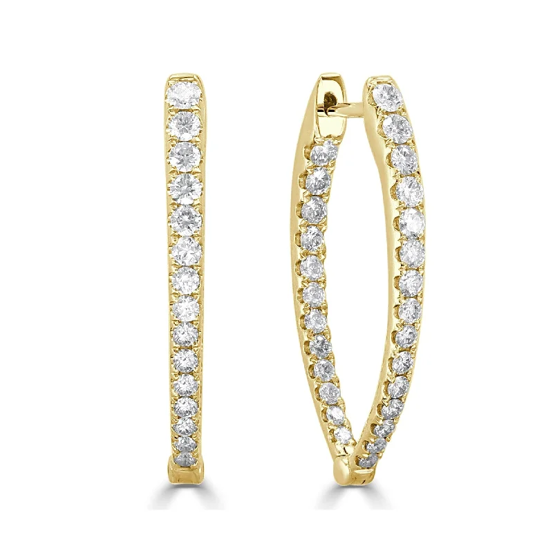 Women’s dangly gemstone earrings-14k Gold & Diamond Point Hoop Earrings- 1.25"