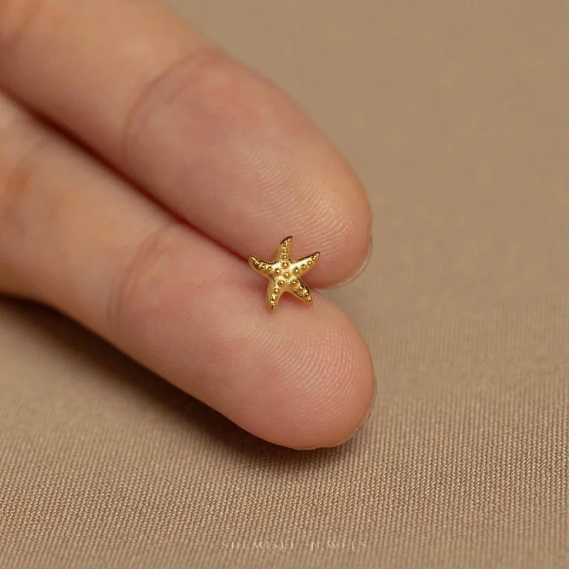 Women’s elegant earrings-Tiny Starfish Threadless Flat Back Earrings, 20,18,16ga, 5-10mm Unisex, Surgical Steel SHEMISLI SS1149