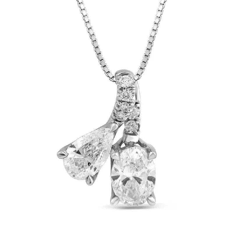 Women’s fashion layering necklaces-1 Carat Luminesce Lab Grown Oval & Pear Shape Diamond Pendant in 10ct White Gold