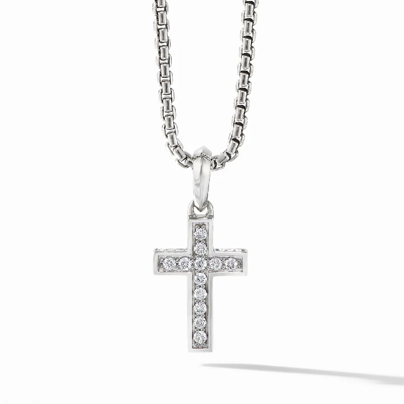 Women’s pearl drop necklaces-David Yurman Men's Cross Pendant with Pave Diamonds 23MM