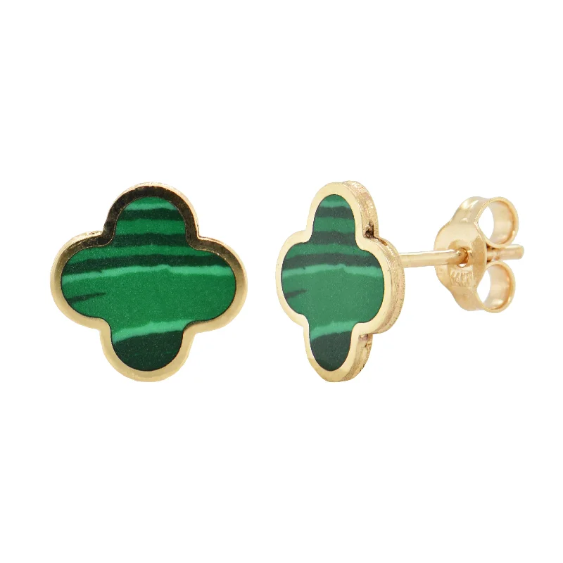 Women’s sparkling earrings-14k Gold & Malachite Clover Stud Earrings