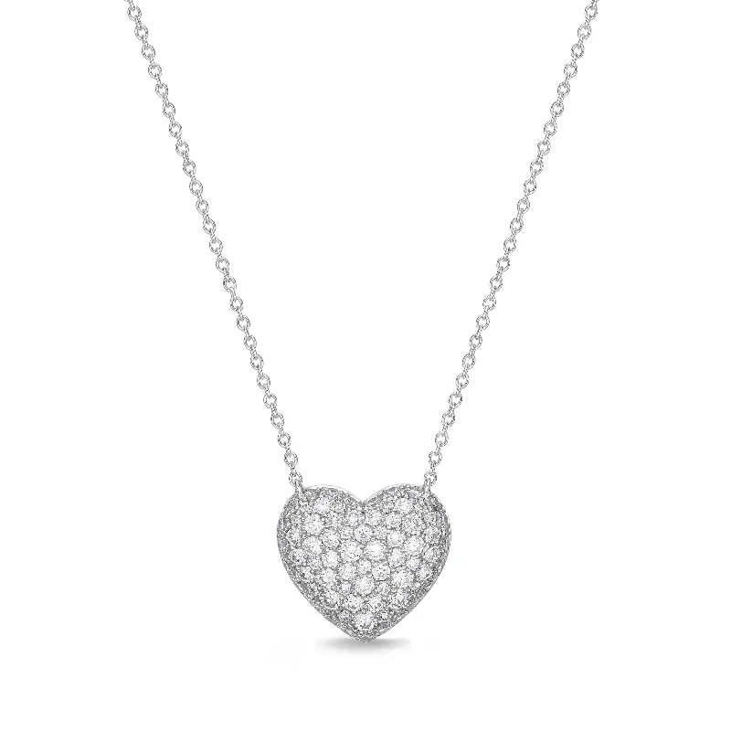 Women’s modern chain necklaces-Diamond Pave Heart Pendant in 18K White Gold .50ct