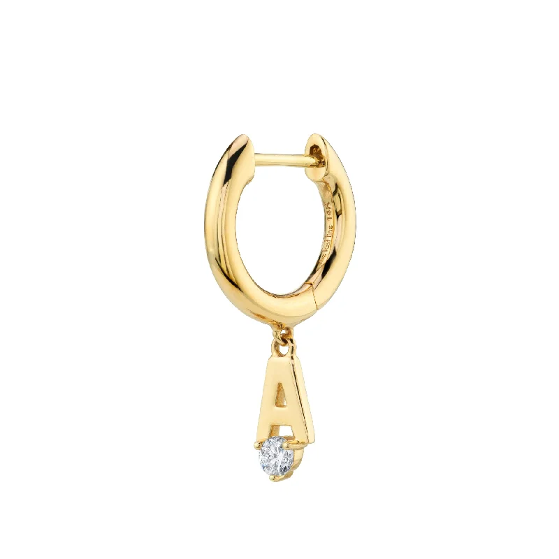 Women’s statement earrings-Initial Slim Hoop Earring - White Diamond / 14k Yellow Gold