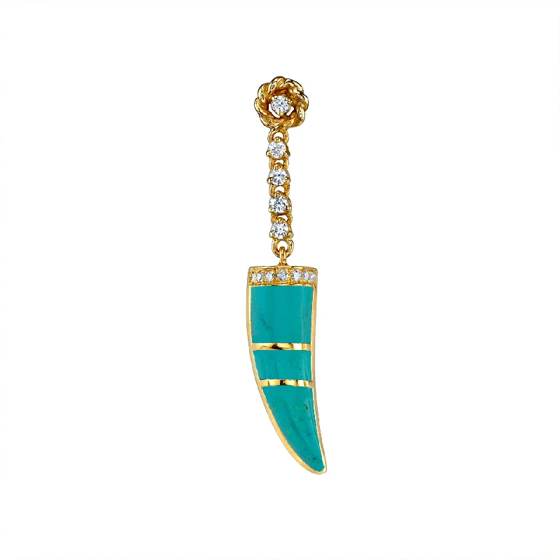 Women’s opal earrings-Stone Horn Earring - White Diamond and Turquoise / 14k Yellow Gold