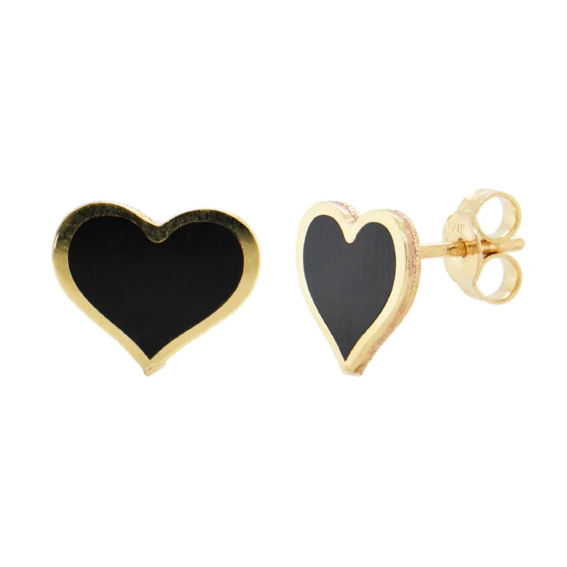 Women’s trendy earrings-14K Gold Onyx Heart Stud Earring