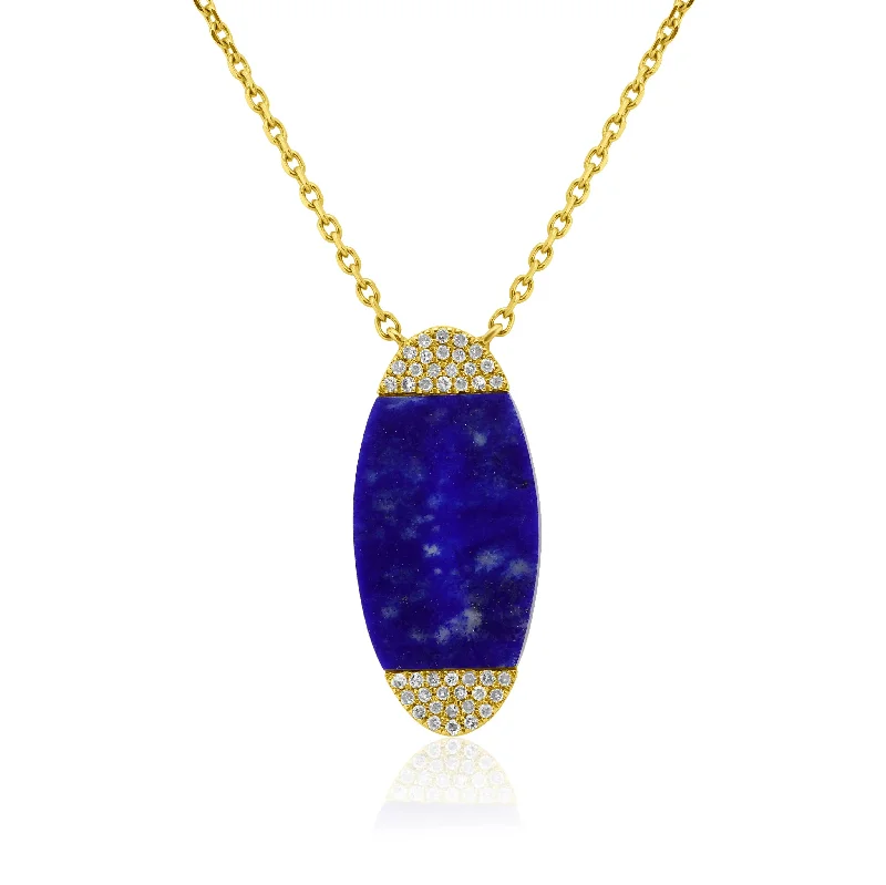 Women’s luxury pendant necklaces-14k Yellow Gold Lapis and Diamond Pendant