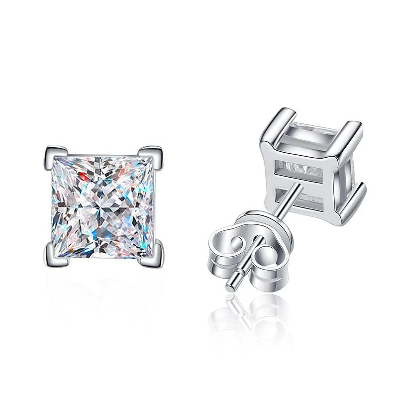 Women’s studded earrings-2 Carat Princess Cut Square Diamond Earrings | S925