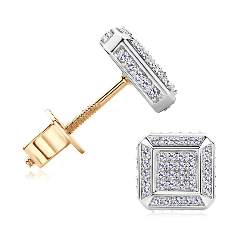 Women’s luxury earrings-Square Stud Iced Out Earrings | Moissanite | 10K Gold