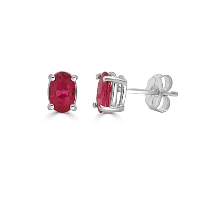 Women’s diamond drop earrings-14K Gold & Ruby Oval Studs