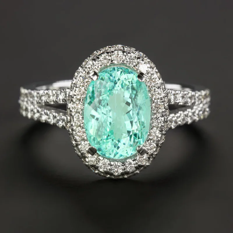 Women’s ruby and diamond engagement rings-2.56ct PARAIBA TOURMALINE DIAMOND COCKTAIL RING GIA CERTIFIED OVAL SHAPE HALO