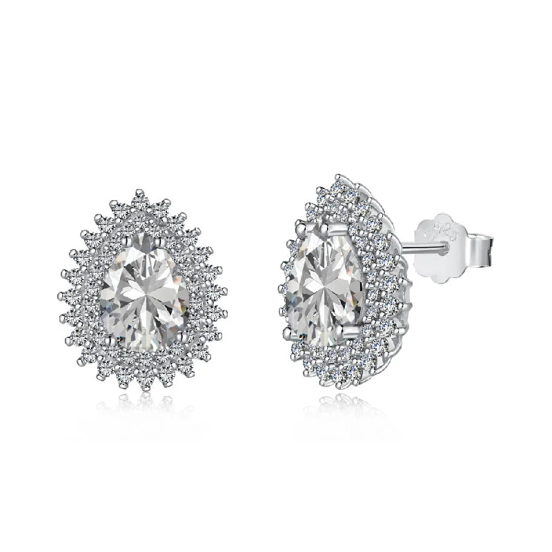 Women’s double drop earrings-Pear Cut Halo Diamond Earrings | S925 | CZ