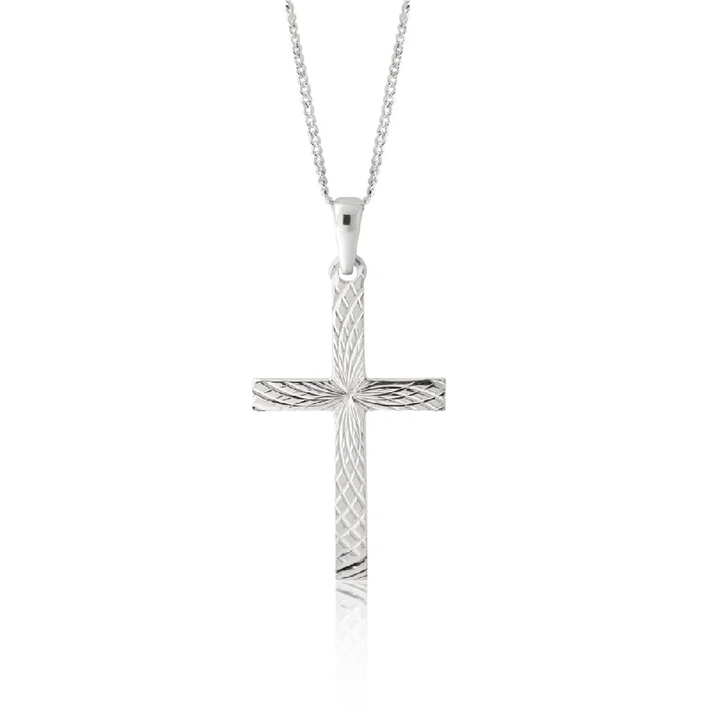 Women’s emerald necklaces-Sterling Silver Diamond Cut 35mm Cross Pendant