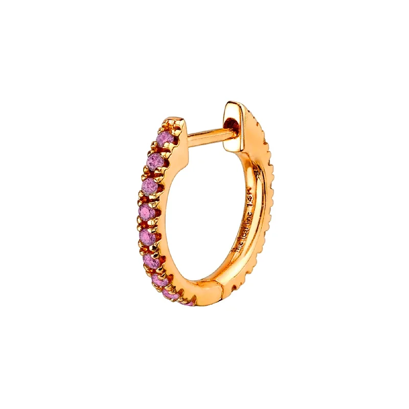 Women’s boho earrings-The Large Huggie - Pink Sapphire / 14k Yellow Gold